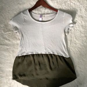 Cream and Olive Sweater, High Low Hem, Size Small